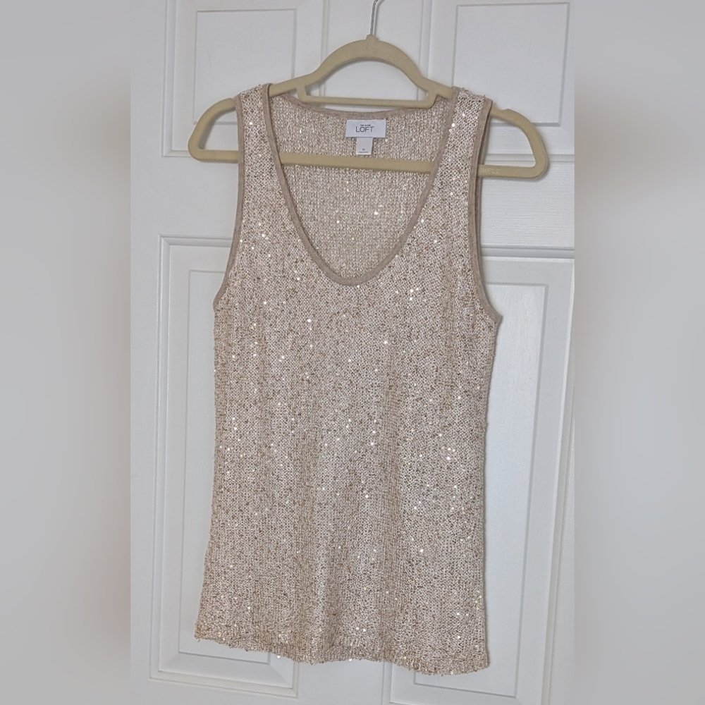 LOFT Gorgeous Gold Sequin Crochet Sleeveless Top